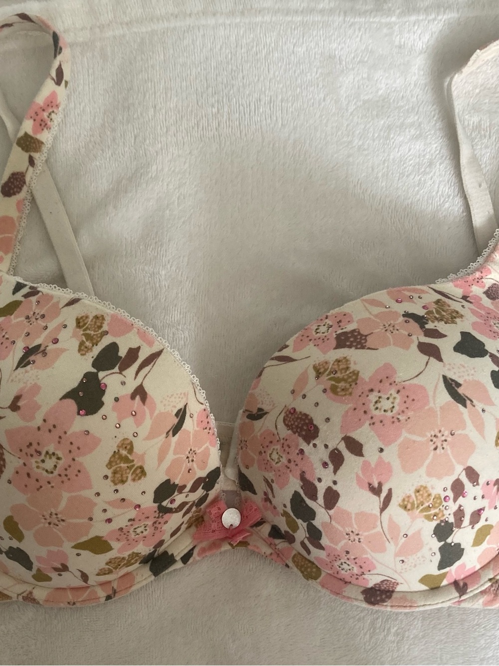 Victoria's Secret Floral Pink and White Lace-Trim Push-Up Bra
